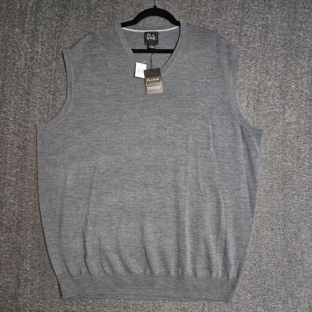 Jos A Bank Traveler 2XLT Mens Gray‎ 100% Merino Wool Sleeveless Sweater Vest